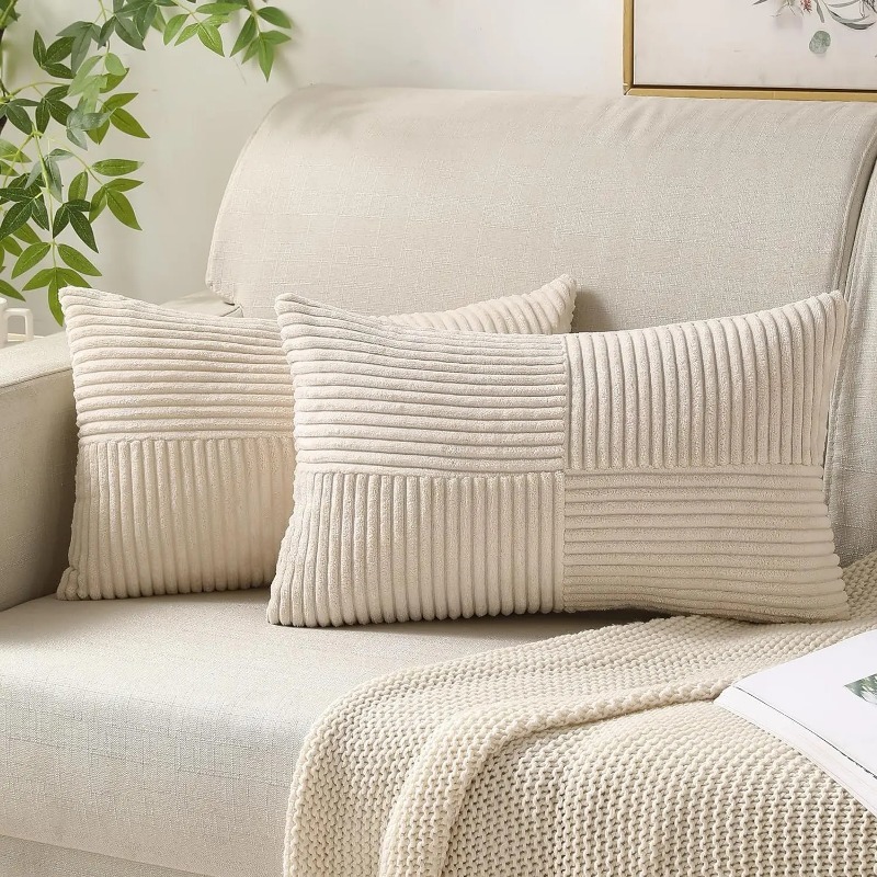 Teksturowana patchworkowa sztruksowa poszewka na poduszkę lędźwiową 12x20 cali Poszewki na poduszki Farmhouse Boho Decor