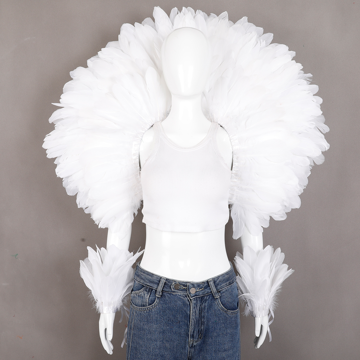 Punk Halloween boule masquée plume Punk carnaval fête ensemble nouvelle fête carnaval élégant femmes châle 2 pièces ensemble Cosplay plume
