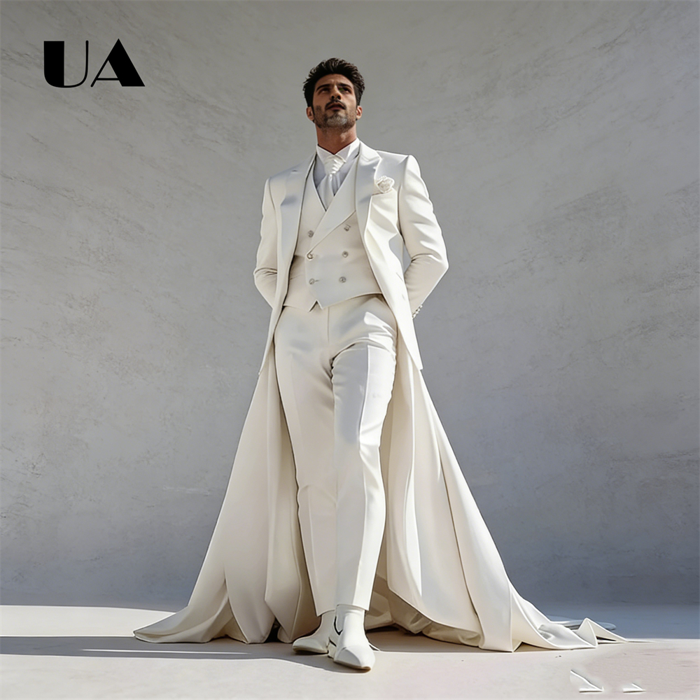 Conjunto de traje de tres piezas para banquete para hombre, traje de cola larga, chaqueta, pantalón, chaleco para hombre, traje de novio de boda XS-4XL, muchos colores
