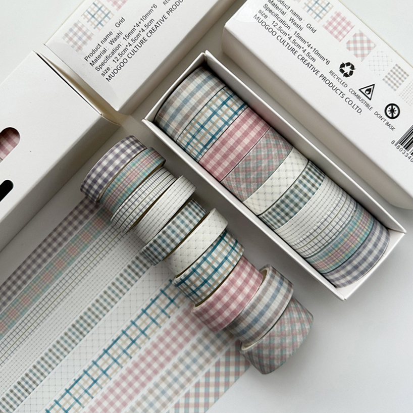 Gitter-Washi-Tape, 10 Rollen, Scrapbooking-Zubehör, Washi-Tape Cinta Adhesiva Decorativa, Schreibwaren, Tagebuch, Dekoration, Abdeckband