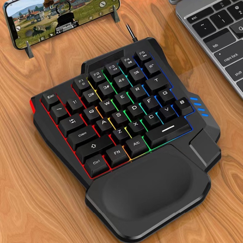 1pc clavier de jeu rvb simple main Mini USB Ultra-mince filaire 35 touches OneHandly rétro-éclairage clavier pour ordinateur PC portable