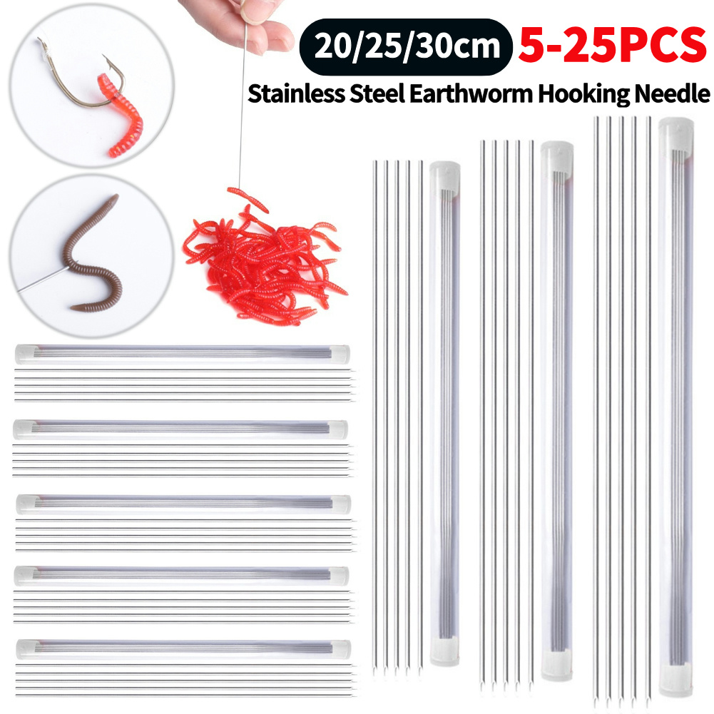 5-25 pièces ver de terre crochet aiguille ver aiguille de pêche creux ver de terre crochet aiguille pêche appât outil pour la pêche à la carpe 20-30 cm
