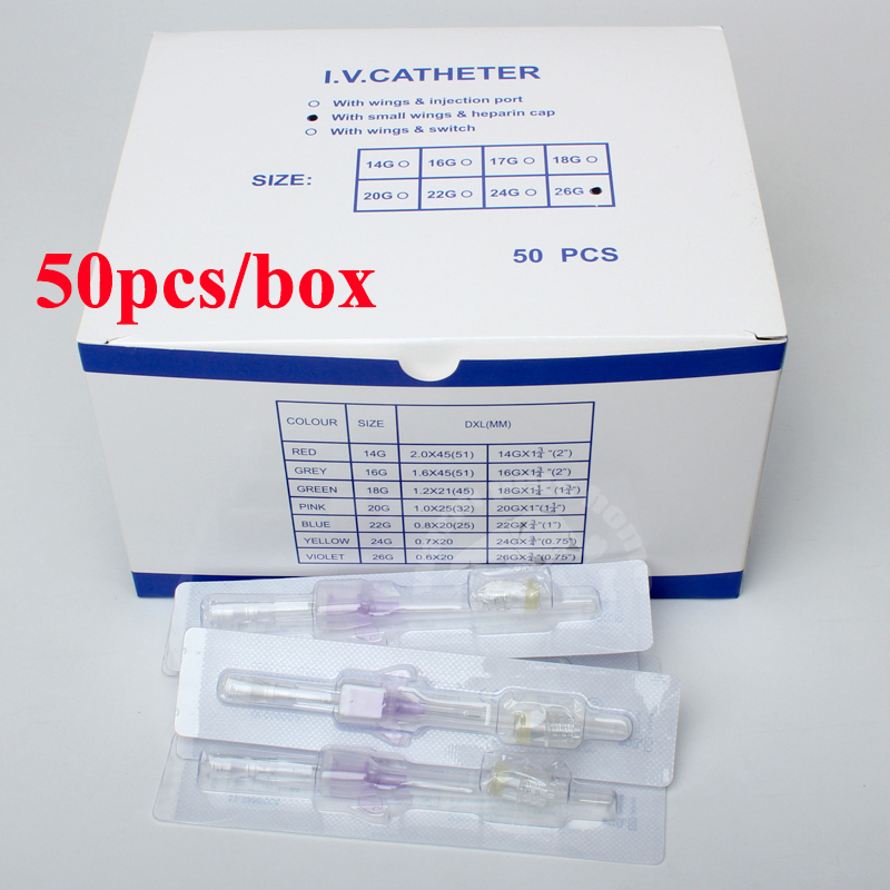 50pcs I. V. Canule avec capuchon Heparin 22G 24G 26G cathéter à perfusion intra-venue jetable consommables vétérinaires