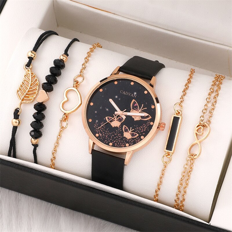 Conjunto de Relógio Borboleta feminino, Moda feminina, simples, casual, relógio de pulso analógico, pulseira, presente, sem caixa, novo, 6 peças