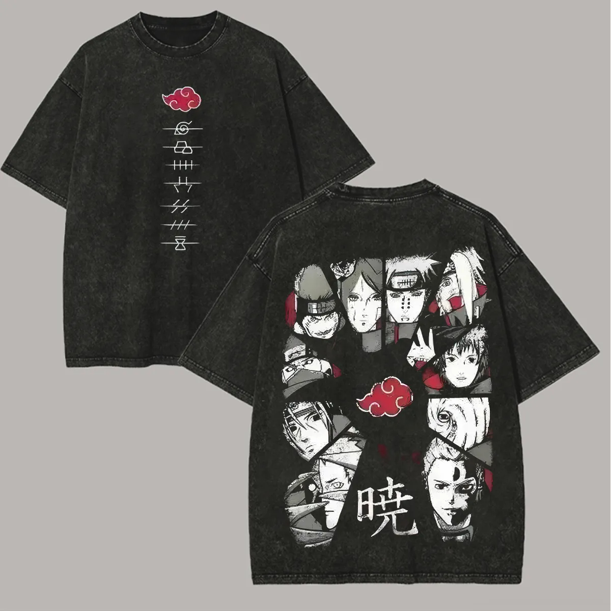 Koszulka Akatsuki Naruto Pain Itachi Wszystkie Członkowie Vintage Acid Wash Streetwear Retro Anime Grafika Męskie Koszulki Odzież Lato 2026