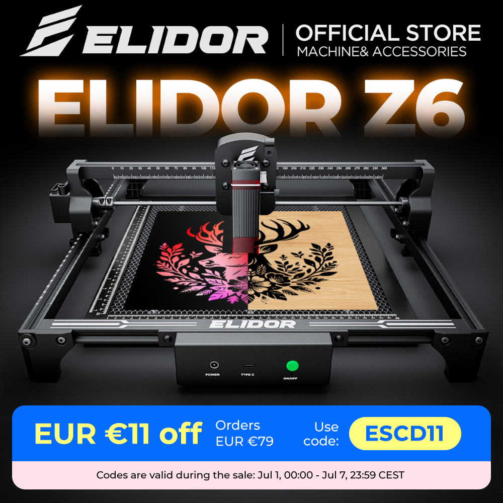 ELIDOR Z6 6W Lasergravierer und Schneidemaschine, CNC-Dioden-Arbeitsbereich, 300 x 300 mm, Holzmarkierung, gravierbares Sperrholz, Acrylglas