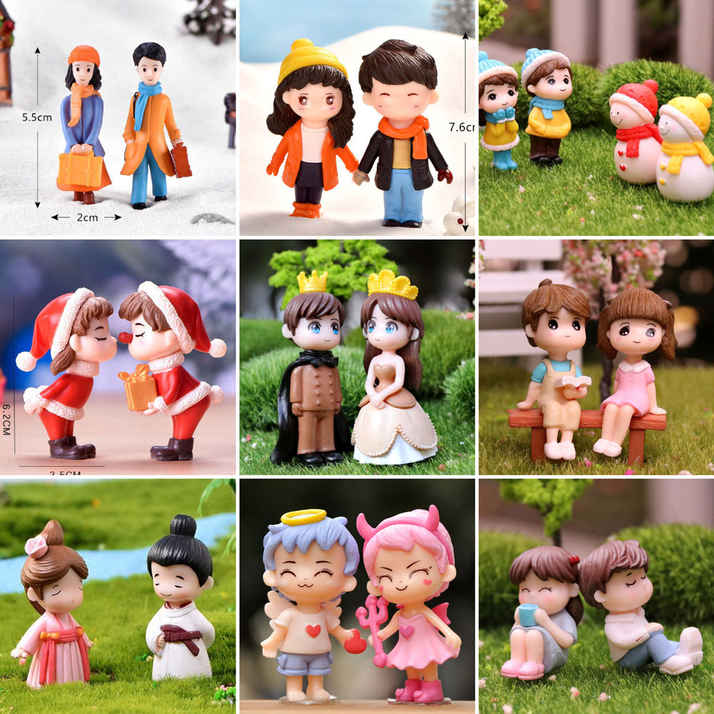 Miniatur pasangan figur pecinta patung boneka Mini dekorasi pernikahan Model anak laki-laki perempuan putri peri taman hadiah Hari Valentine