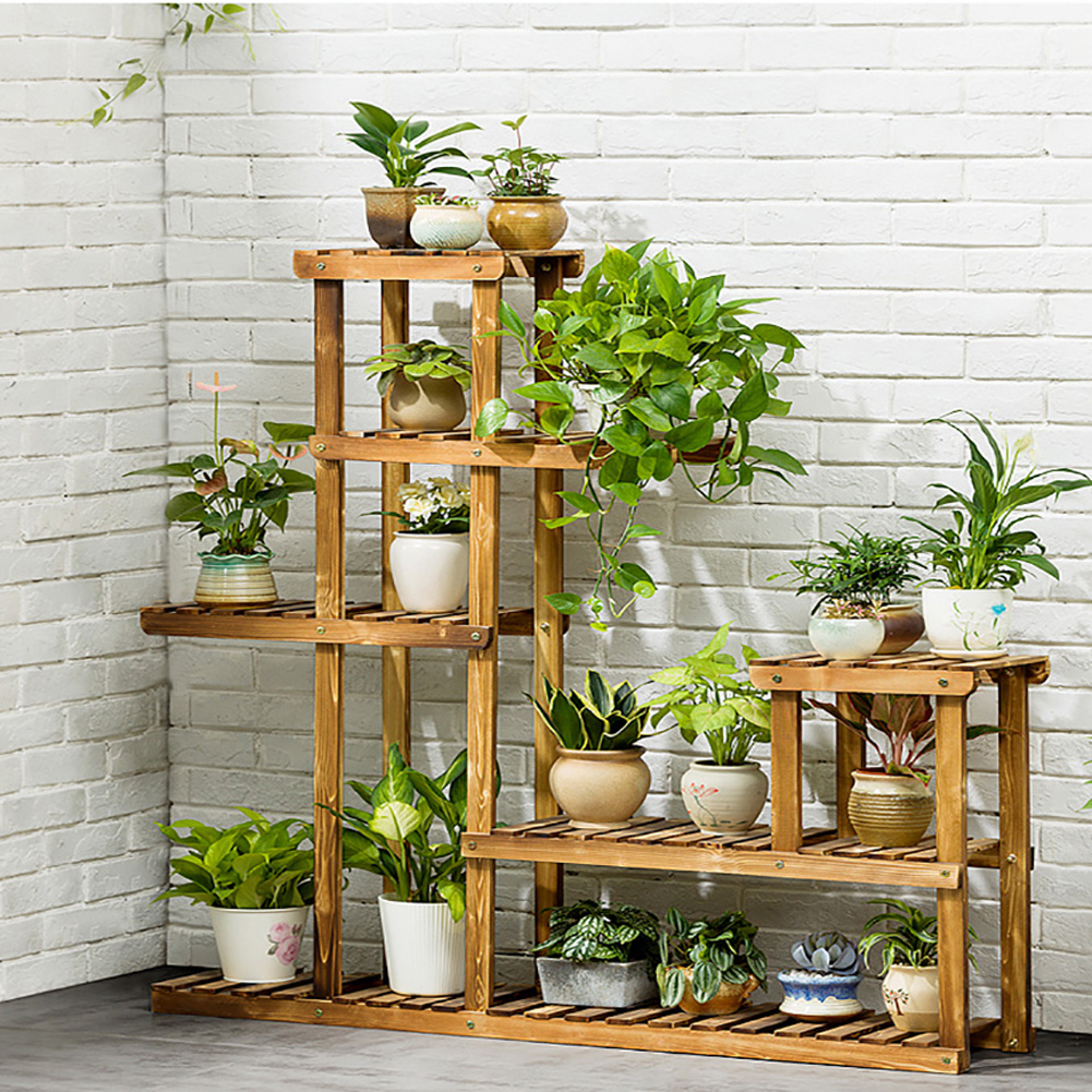 Soporte de madera para plantas de jardín, estante de exhibición de 5 niveles