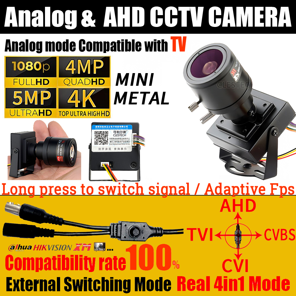 5MP/8MP AHD Mini CCTV Camera - 2.8-12mm Manual Zoom Lens, 1080P HD, TVI/CVI/Analog 4in1, OSD Menu Switch for Security Monitor