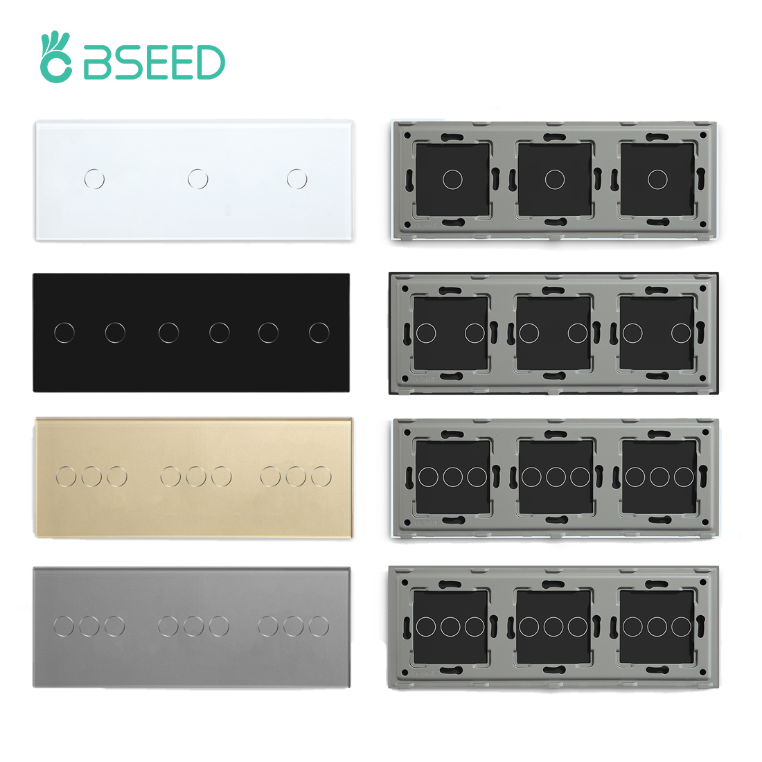 BSEED Triple panneau de verre mural Standard ue 3/6/9 boutons interrupteur tactile panneau de cristal avec cadre en métal bricolage partie 228mm