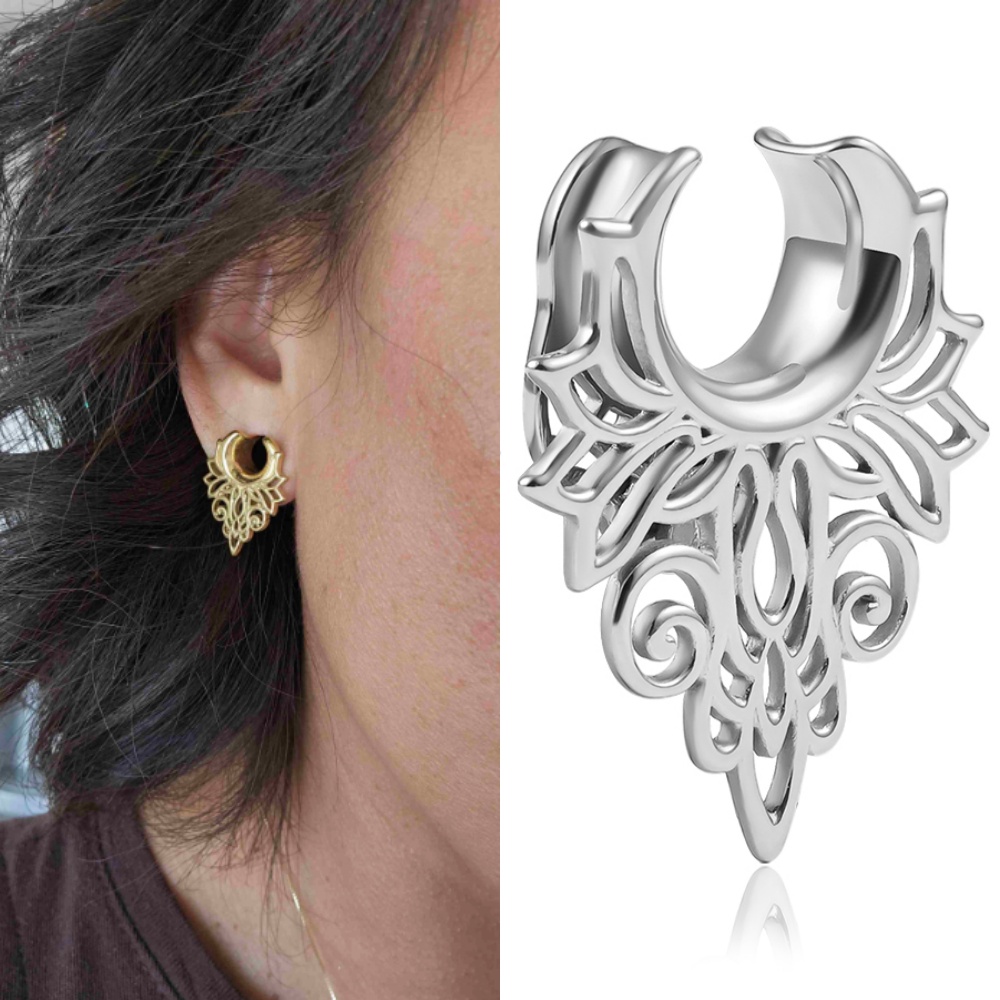 Doearko 2 STKS Retro Bloemen Oordoppen Tunnels Zadelmeters 0g-5/8 "Rvs Body Piercing Oorbellen voor Uitgerekt Oorlel