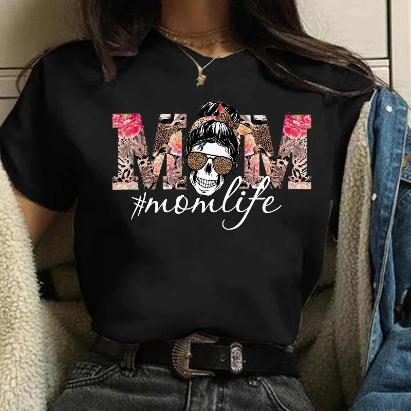 Momlife Skull หัวเสือดาวพิมพ์ผู้หญิง T เสื้อแขนสั้น O คอหลวมผู้หญิง Tshirt สุภาพสตรีเสื้อ Tee Tops Camisetas mujer