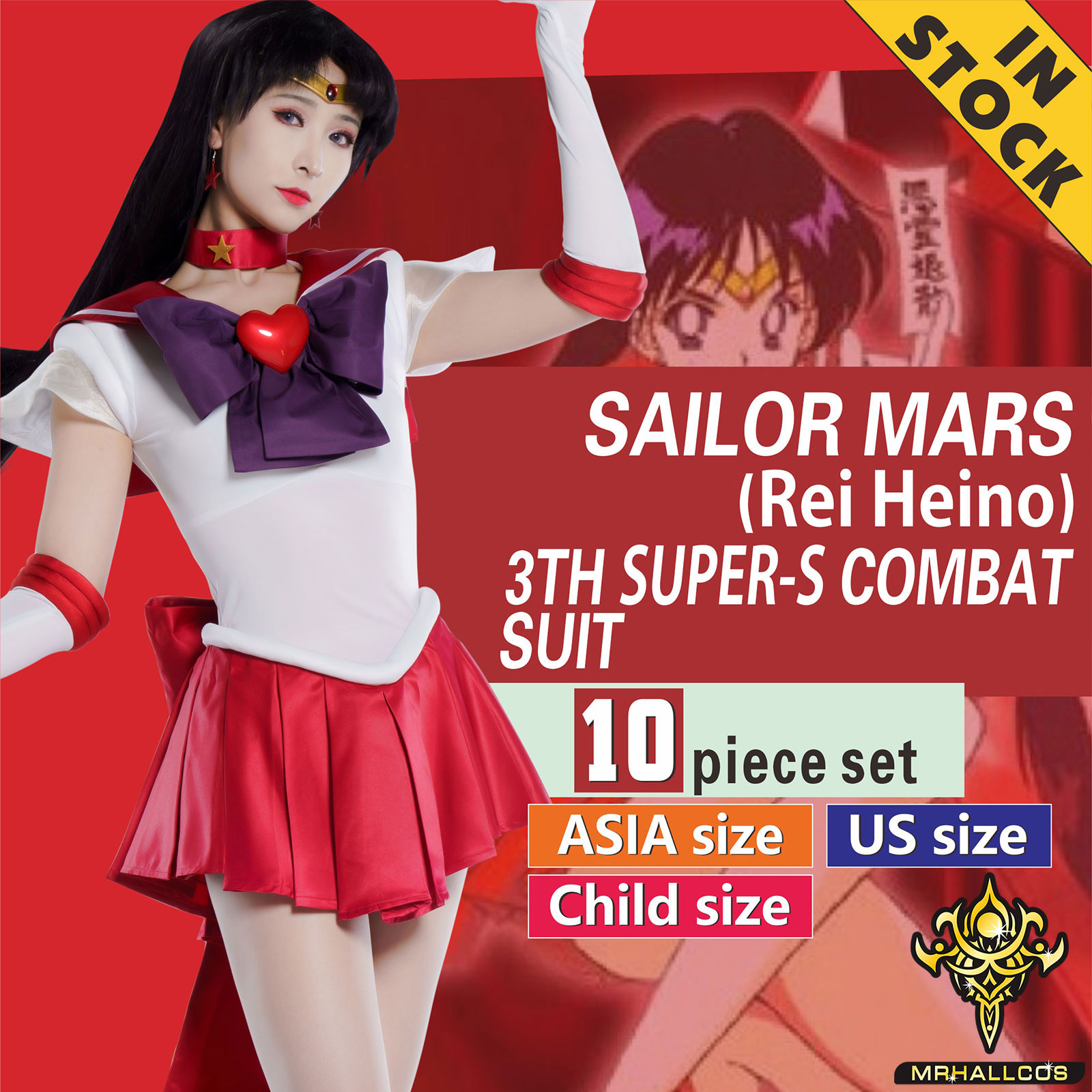 MRHALLCOS Anime Cosplay marinero Mars Rei Hino Moon SuperS vestido de cristal trajes disfraz fiesta de Halloween chico adulto mujeres de talla grande