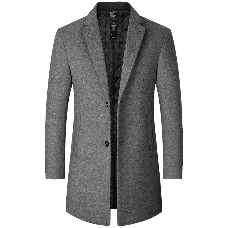 Brownon marca trench coat masculino outono e inverno nova cor sólida longo casaco de lã para homens negócios casual blusão roupas masculinas