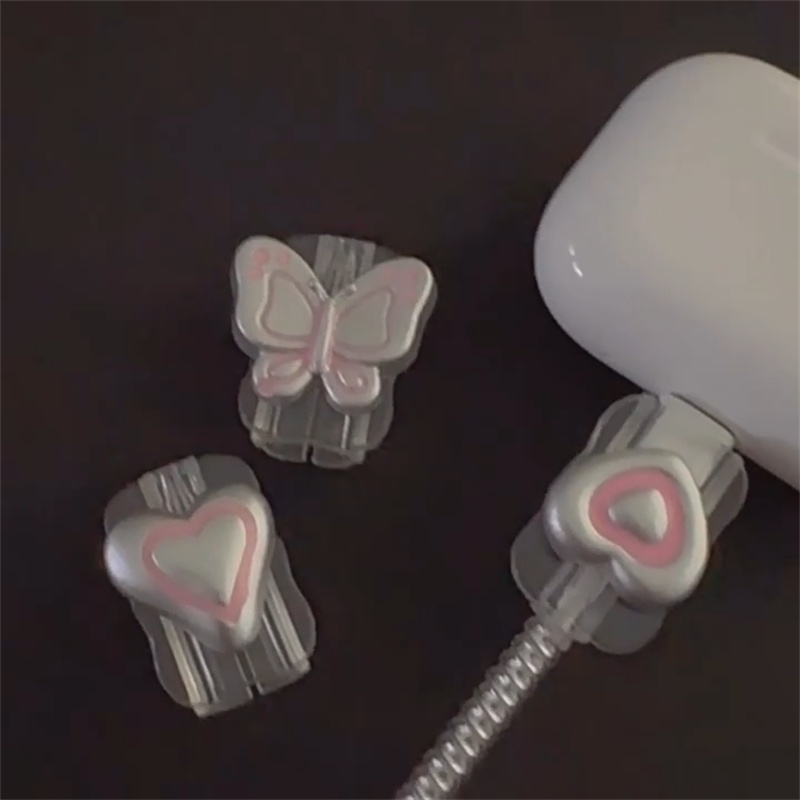Korea Cute 3D Butterfly Strawberry Transparent Charger Protector Cover Charger Line Protectors Organizer Winder Protector Cover