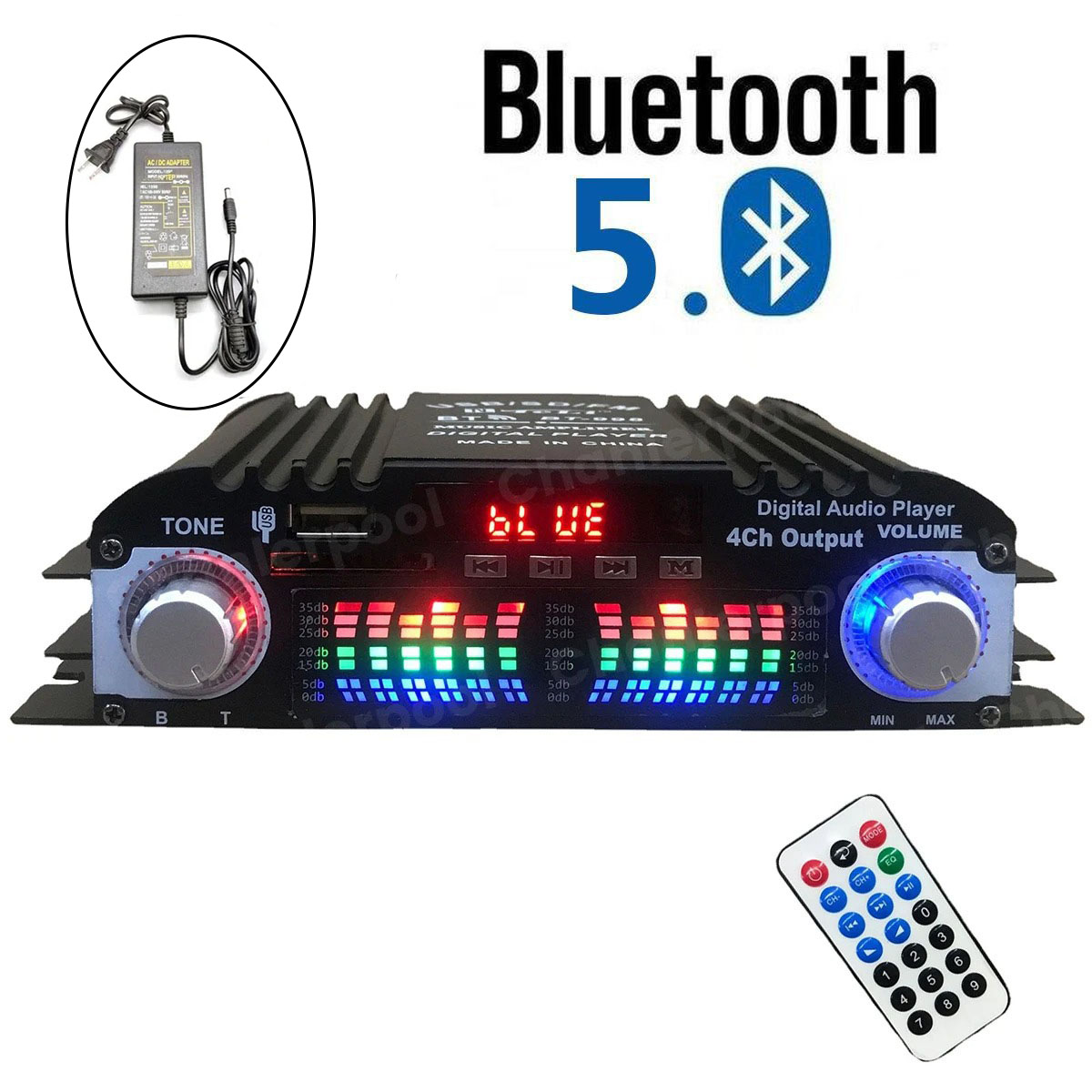 เครื่องขยายเสียงไฮไฟ 4 ช่องเสียงดิจิตอลบลูทูธเครื่องขยายเสียง 1600W Peak Power เครื่องเล่นคาราโอเกะวิทยุ FM รองรับรีโมทคอนโทรล