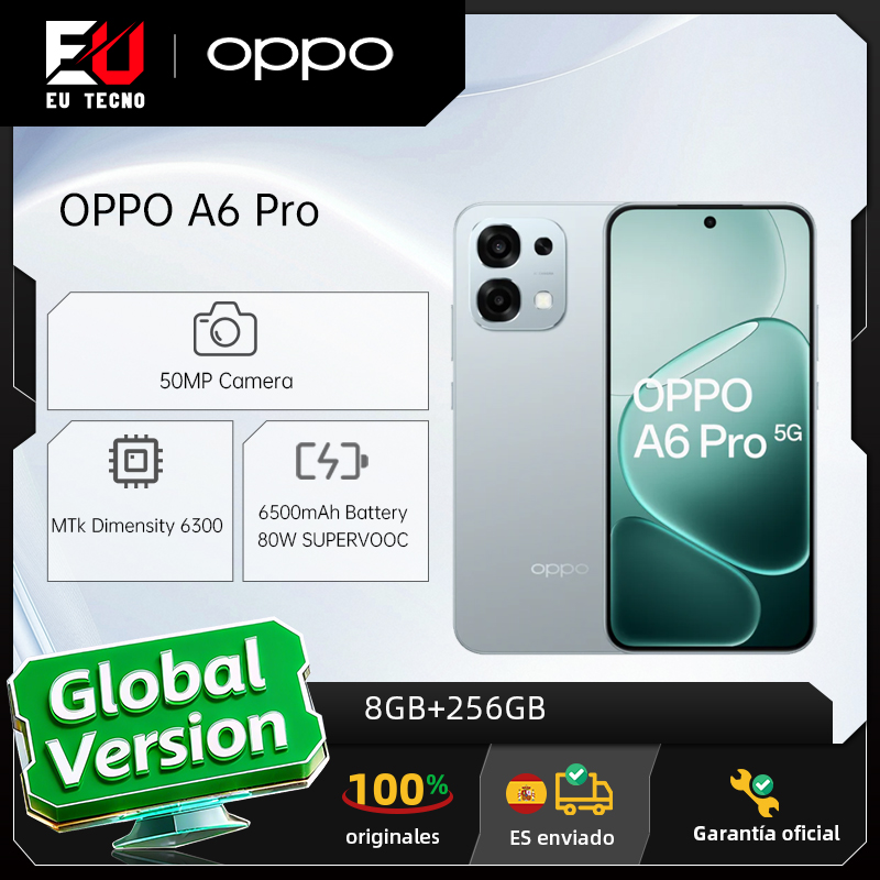 Wersja UE OPPO A6 Pro 5G Smartfon 8 GB + 256 GB, 6500 mAh, MTk Dimensity 6300, AMOLED, główny aparat 50 MP z AI, IP69