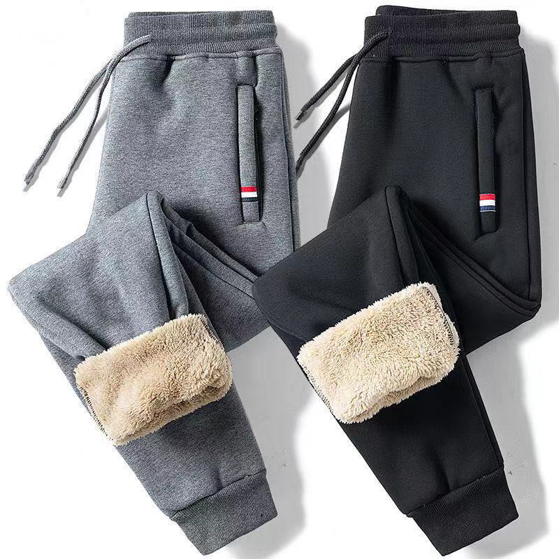 Pantaloni casual caldi in lana d'agnello invernale Pantaloni sportivi da jogging fitness da uomo Pantaloni solidi con coulisse Pantaloni dritti in pile M-5XL