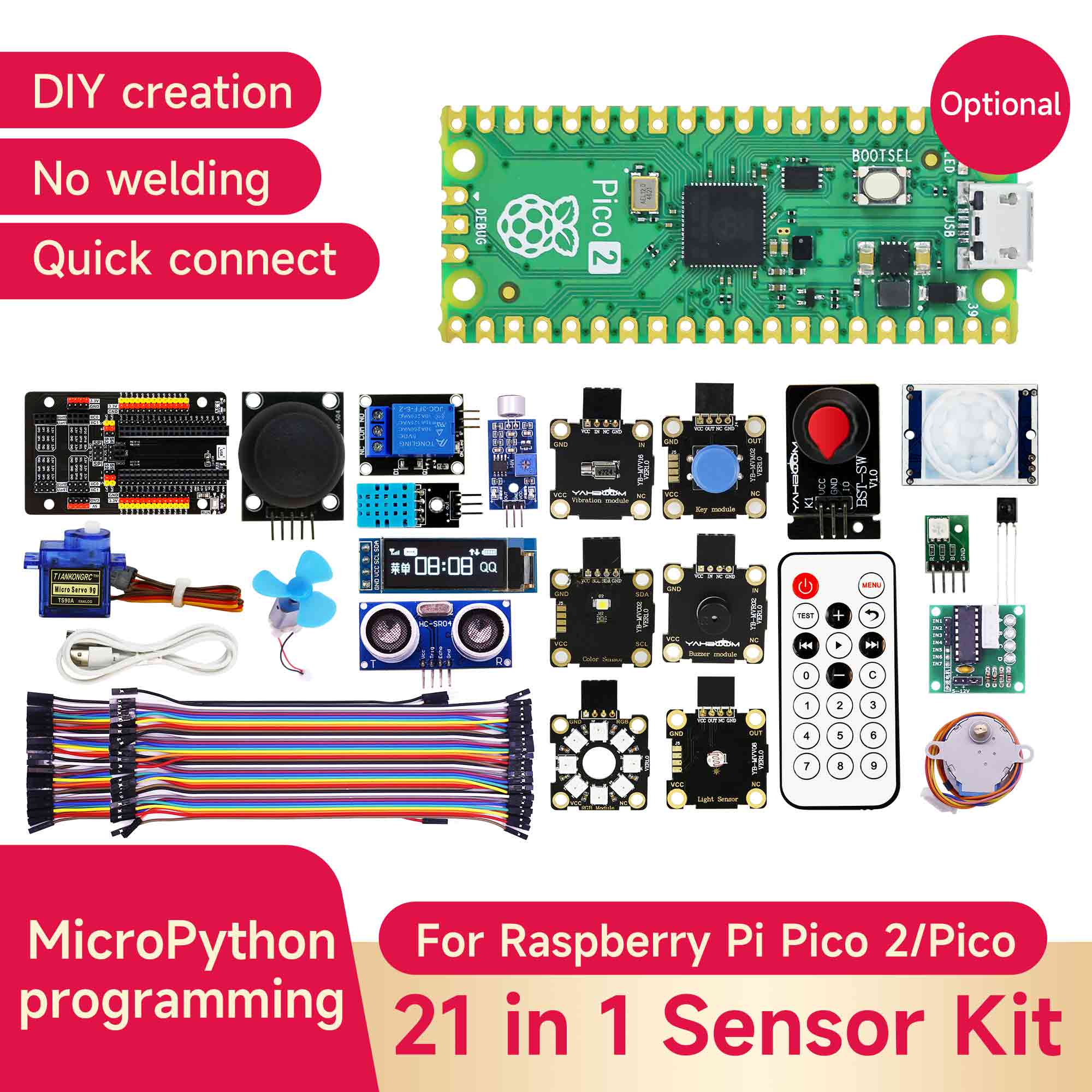 Yahboom ชุดเรียนรู้เซ็นเซอร์สำหรับ Pico2 Pi ชุดโปรแกรม DIY โครงการ