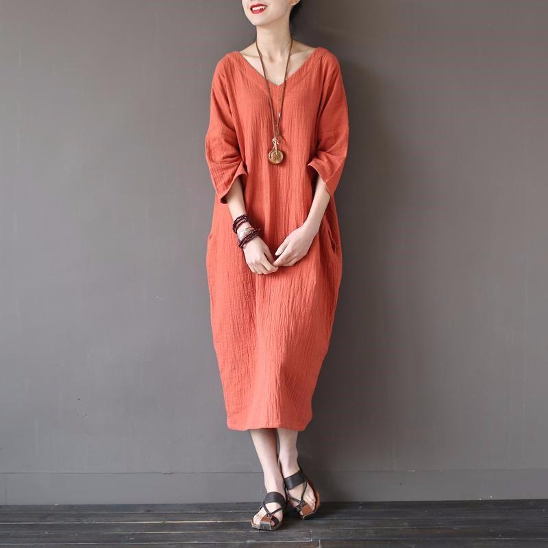 Autumn 2026 Cotton Linen Dresses For Women Plus size New Vintage Loose Three quarter Sleeve Long Dresses Oversize 5XL 6XL