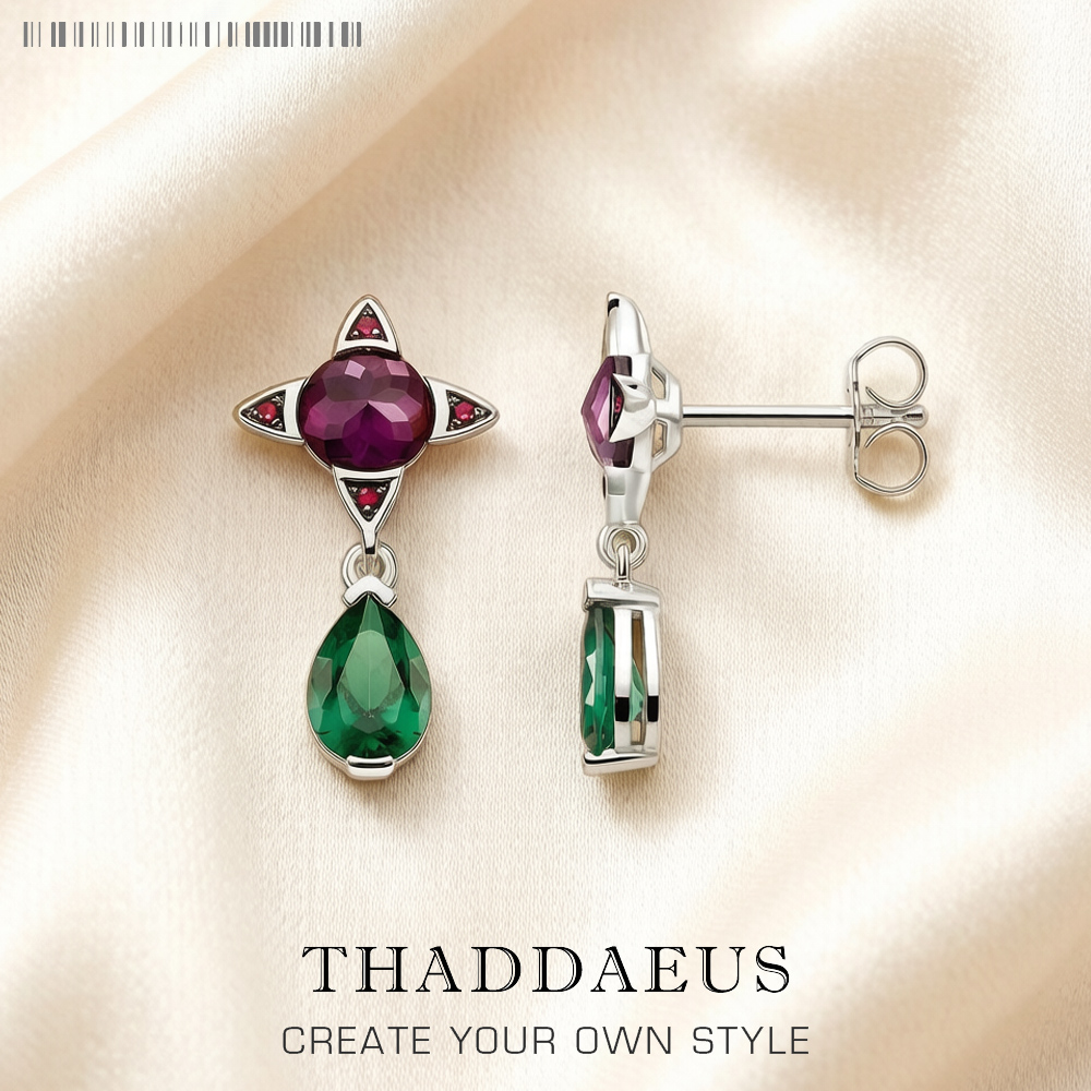 Ear Studs Green Drop dengan Perhiasan Geometris Bintang Ungu untuk Wanita Musim Panas Hadiah Positif Bohemia Baru Dalam 925 Perak Sterling