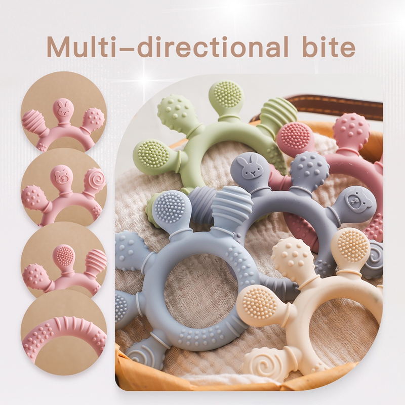 BPA-Free Baby Silicone Teether Sensory Toy Food-Grade Chewable Toy Teething Ring Easy-Grip Infant Teething Toy Newborn Gift