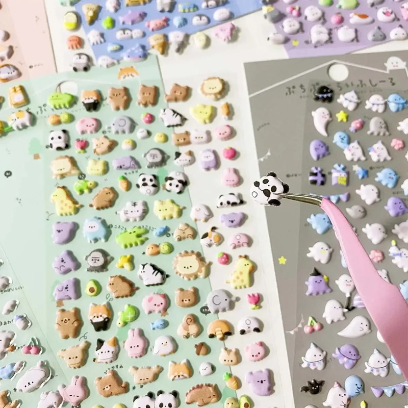 Kawaii 3D Cartoon Animal Bulgy Stickers Cute Mini Scrapbooking Journal DIY Stationery Sticker Phone Case CCD Kid Aesthetic Decal