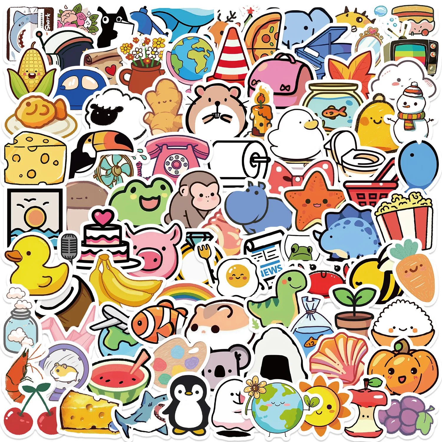 100 pçs bonito mini animais alimentos graffiti adesivos portátil telefone guitarra notebook mala copo à prova dwaterproof água dos desenhos animados adesivo crianças brinquedo