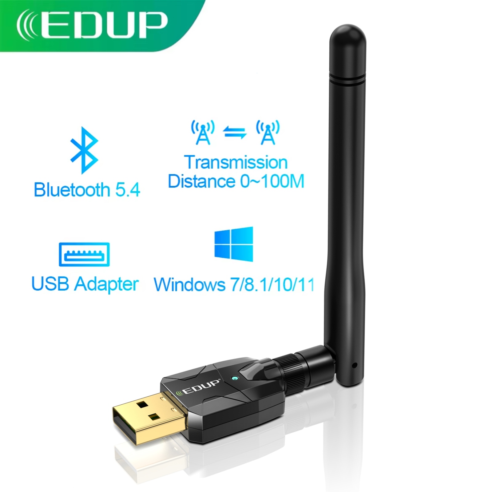 EDUP B3553Plus Adaptor USB Bluetooth 5.4 Dongle Nirkabel 2.4GHz Jangkauan 100M untuk Win 11/10/8/7 PC Desktop Transmisi Kecepatan Tinggi