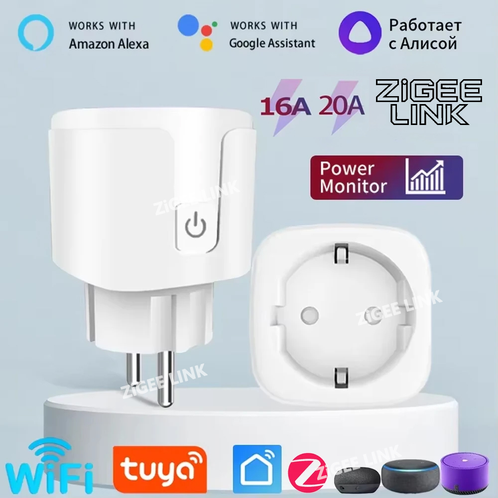 Enchufe inteligente UE WiFi enchufe 16A/20A Tuya monitoreo de energía aplicación Smart Life Control remoto temporizador Control de voz Alexa Google Home