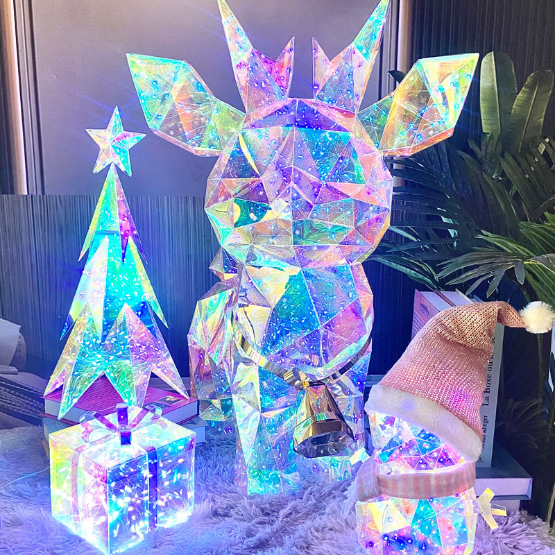 Kleurrijke Glow Santa Claus Kerst Home Decor Meisje Xmas Cadeau Prismatische Led Lights Diy Display Etalage Desktop Slaapkamer Decoratie