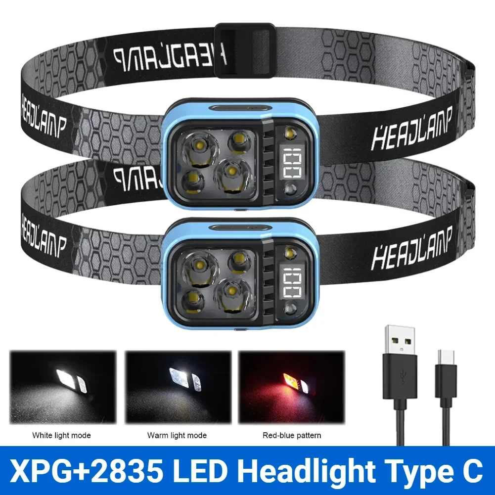 Linterna frontal LED con Sensor de movimiento, luz de trabajo recargable tipo C, linterna superbrillante para senderismo, correr y reparación