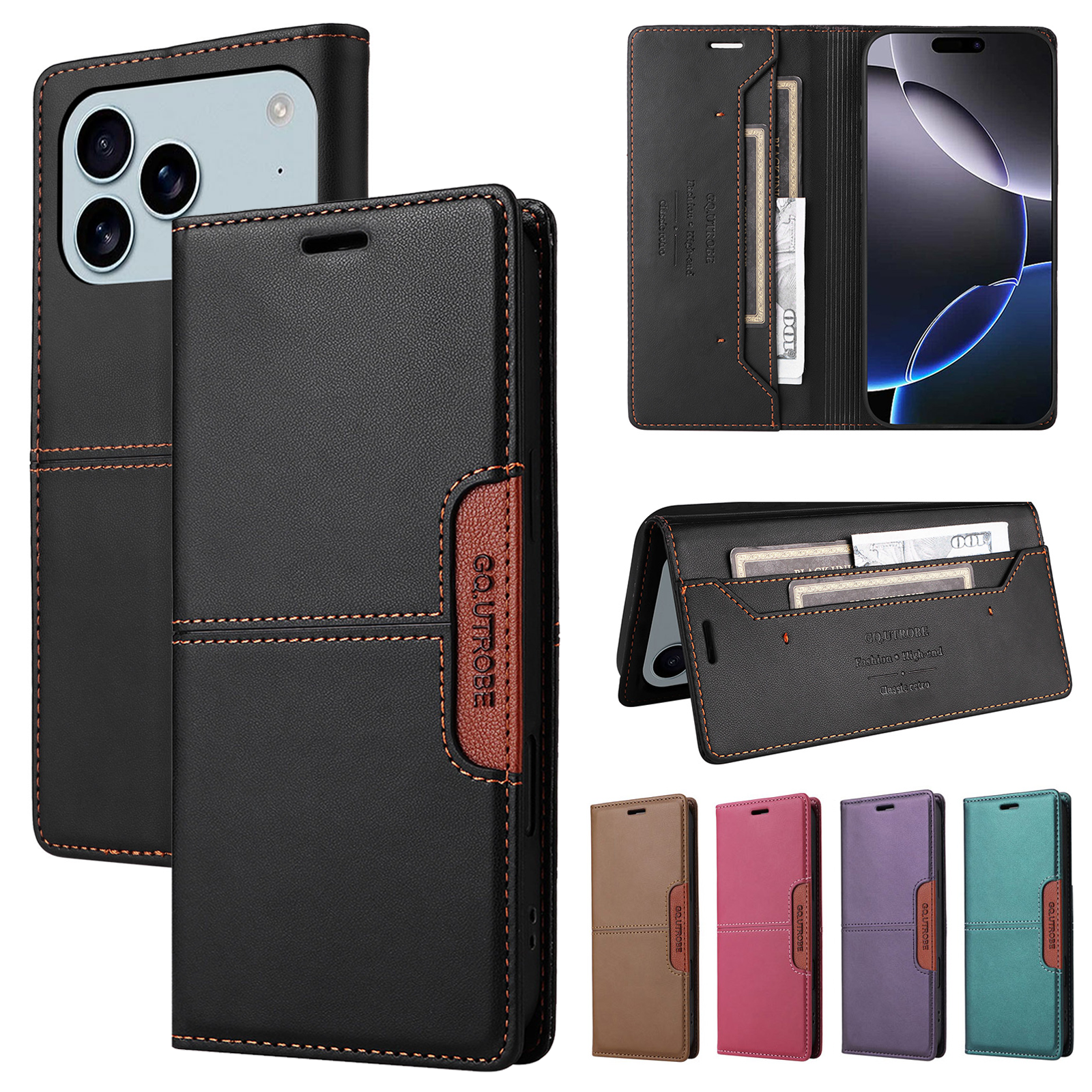 Leren magnetische flipcase voor iPhone 16 17 15 14 13 12 11 Pro Max 17E 16E Air XR XS Max 7 8 Plus SE 2022 met portemonnee-vakje