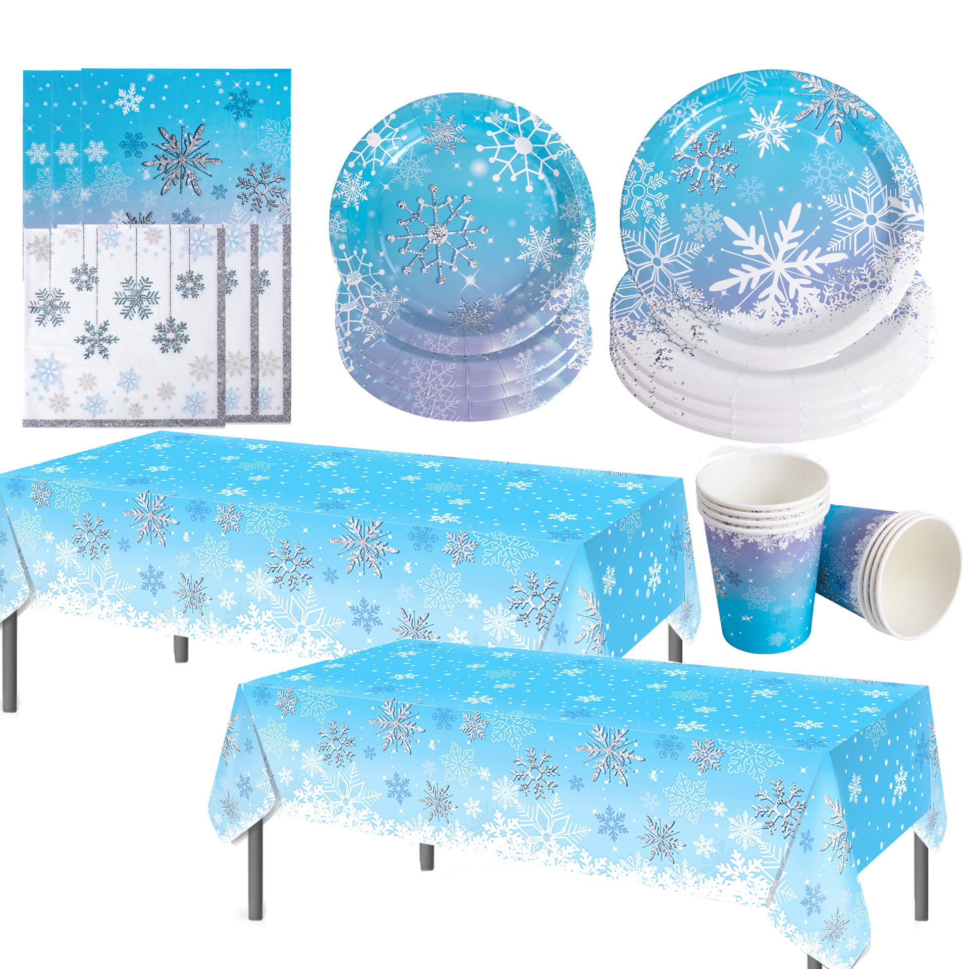 Winter Schneeflocke Gefrorenes Einweggeschirr Schnee Thema Pappteller Serviette Tischdecke Hochzeit Mädchen Geburtstag Party Dekoration