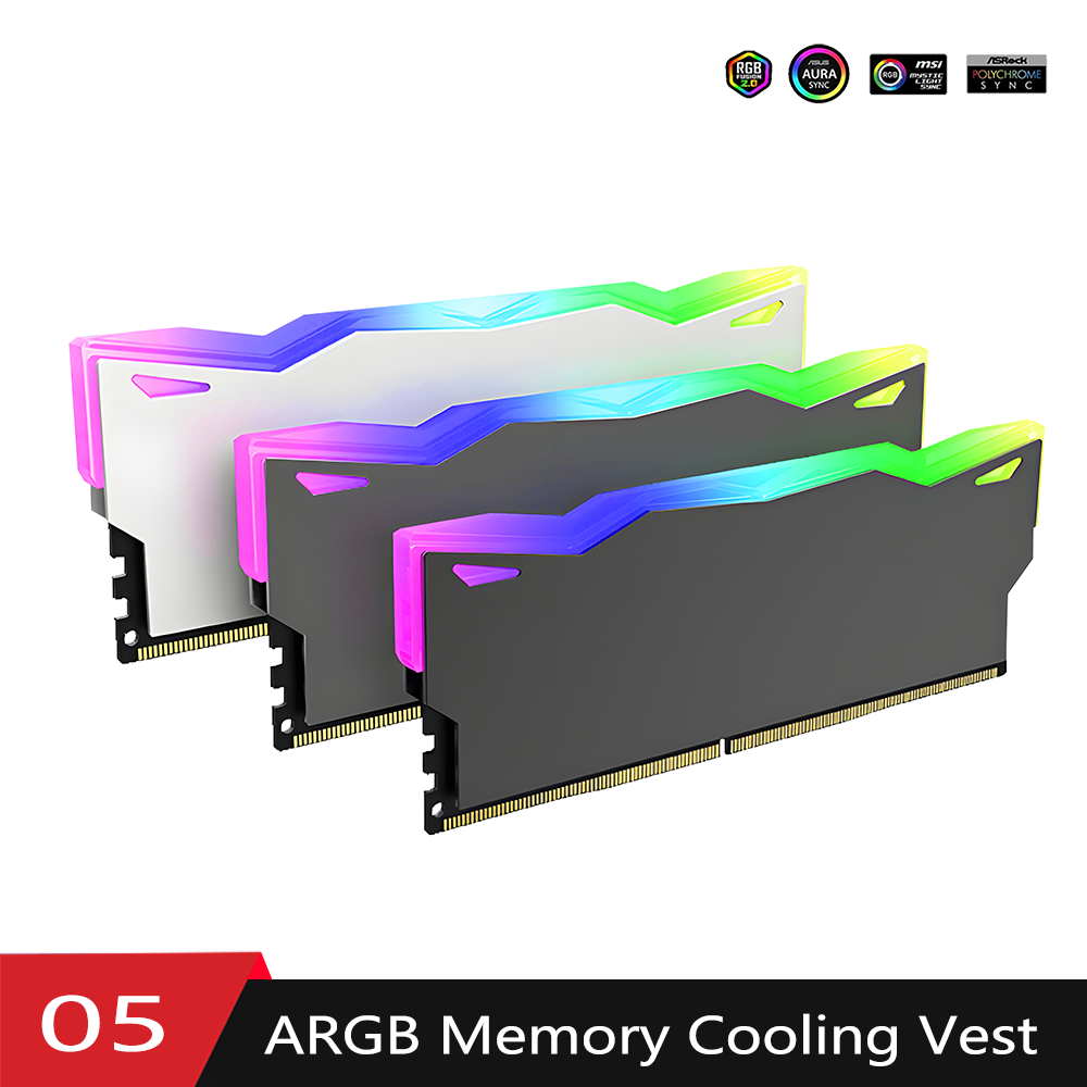 DDR Memory Cooler 5V-3PIN ARGB Memory Cooler, stop aluminium z termiczną podkładką silikonową do komputerów stacjonarnych DDR5 DDR4 DDR3 DDR2