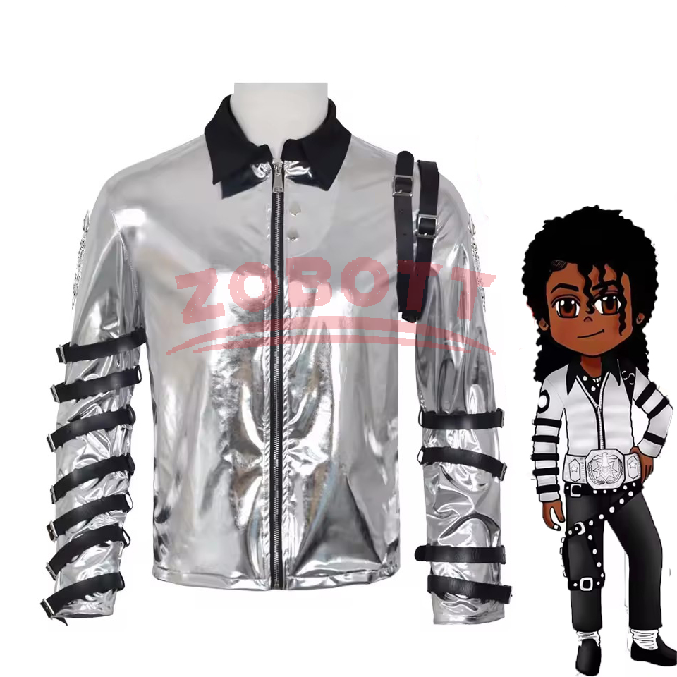 Impersonator Michael Jackson Costumes Jacket BAD tour Silver Bodysuit Jacket Outerwear Retro Rock Star Stage Performance Coat