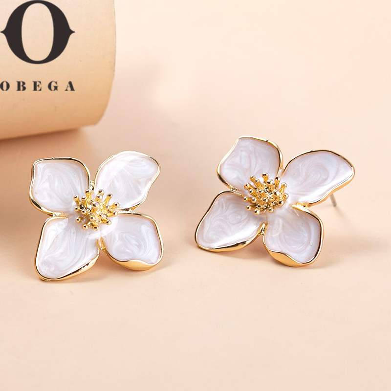 Obega ดอกไม้ต่างหูสตั๊ดสีชมพูดอกไม้สีขาวผู้หญิงต่างหูโพสต์ฤดูใบไม้ผลิฤดูร้อนใหม่อินเทรนด์สาวน่ารักเครื่องประดับ