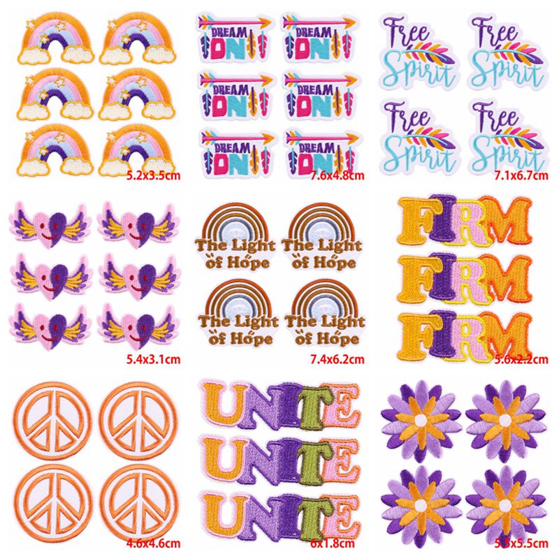 Patchs brodés arc-en-ciel de dessin animé pour vêtements, lettres UNITE/FIRM, patch thermocollant bricolage, patchs sur vêtements, vente en gros, 10 pièces