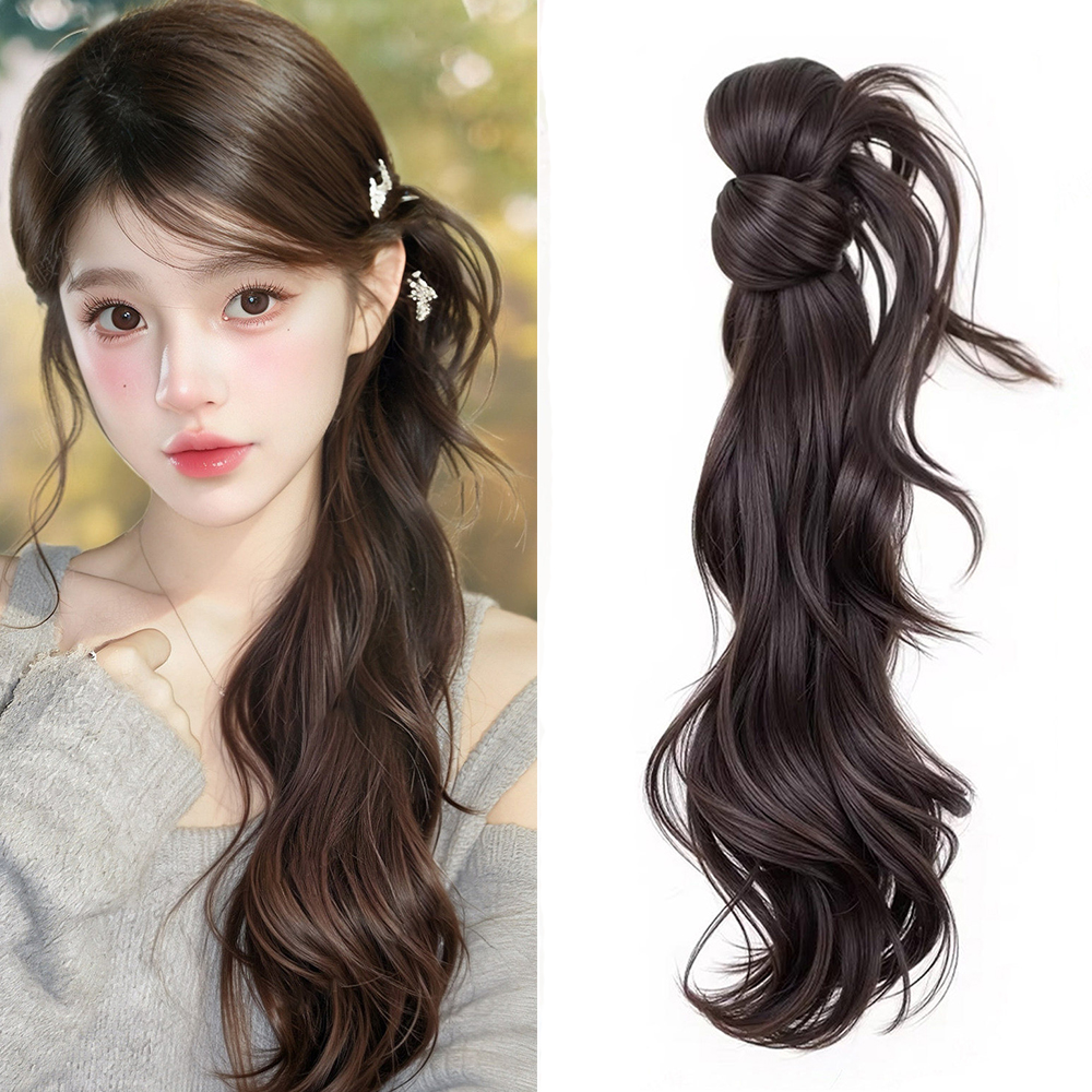 Synthetische pruik Paardenstaartextensies Pruik Klauwclip Natuurlijke golf Paardenstaarthaarstukjes met haarscrunchie voor dames Dagelijks gebruik Haarspelden