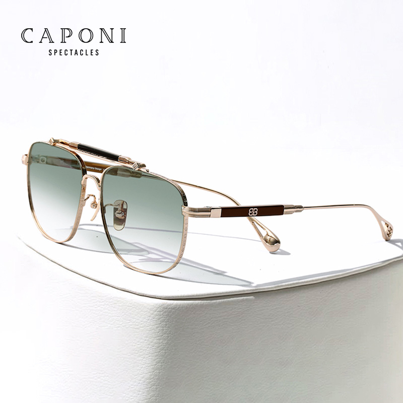 CAPONI modne okulary przeciwsłoneczne dla mężczyzn gradientowe fotochromowe zewnętrzne luksusowe okulary przeciwsłoneczne UV400 nowe designerskie okulary tytanowe BS7536