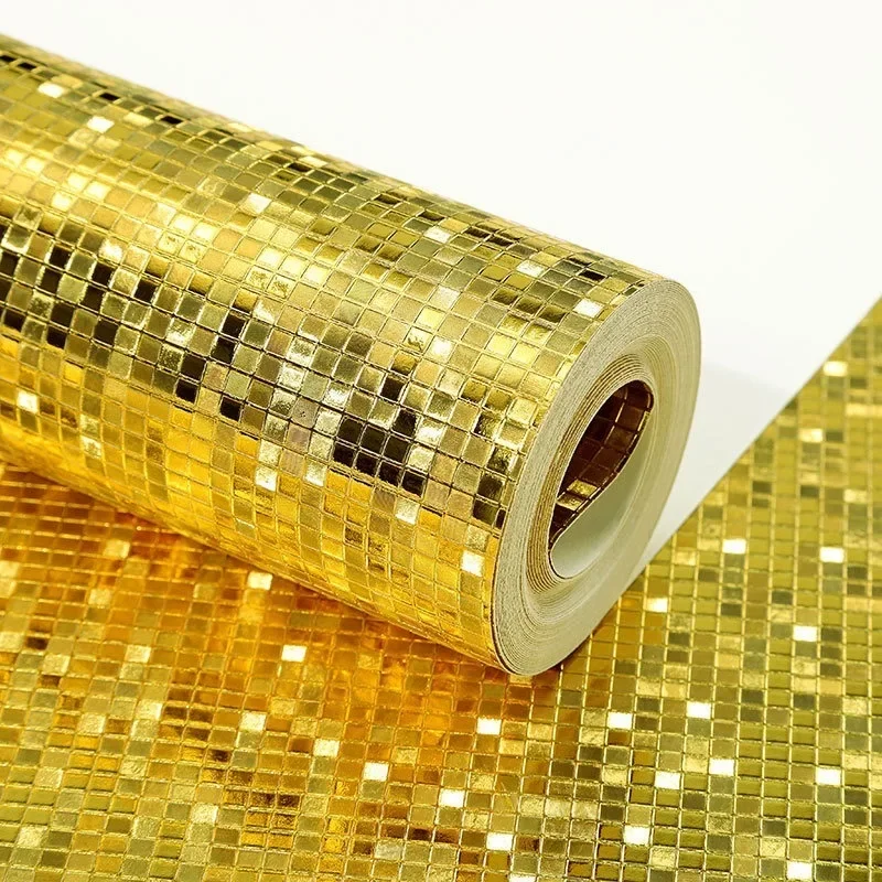 Mini mosaico con efecto espejo brillante, luz reflectante, papel tapiz de lámina dorada, papel tapiz de lámina plateada, decoración de pared