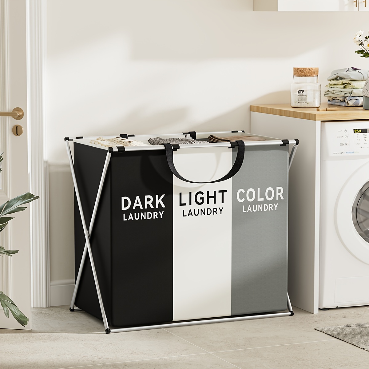 Cesto para la colada grande, cesta para la colada dividida de 3 secciones, cubo de lavado plegable, bolsa de almacenamiento de tela sucia, 1 ud.