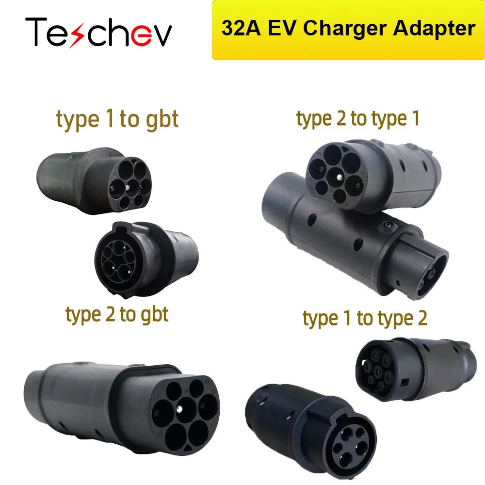 Adapter ładowarki Teschev EV Type1 do Type2 Złącze ładowania typu 2 do GBT Adapter wtyczki do akcesoriów do samochodów elektrycznych