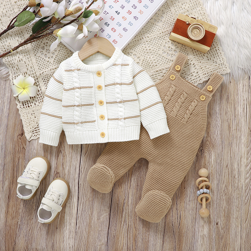 Set di vestiti invernali per bambini Autunno Casual Maniche lunghe Maglioni Giacche + Pagliaccetti Infantile Ragazzi Ragazze Abiti 2 pezzi Abbigliamento per bambini lavorato a maglia
