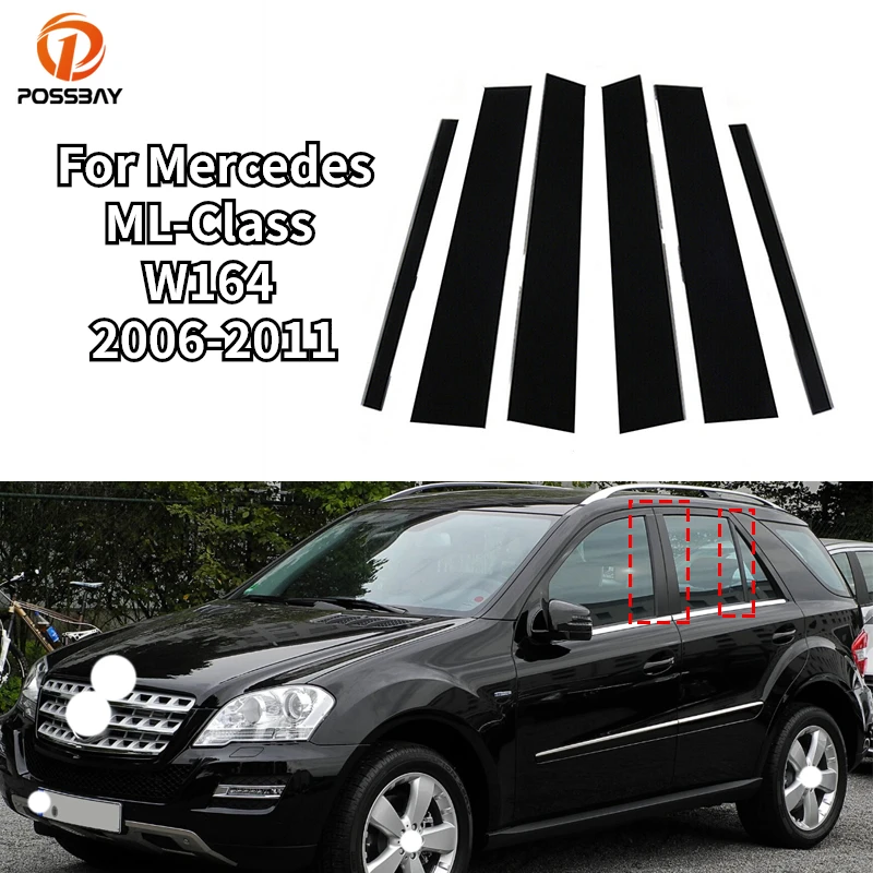 6Pcs Auto Säule Beiträge Tür Fenster Trim Abdeckung Aufkleber Aufkleber für Mercedes ML-Klasse W164 2006 2007 2008 2009 2010 2011 قطع مرسيدس