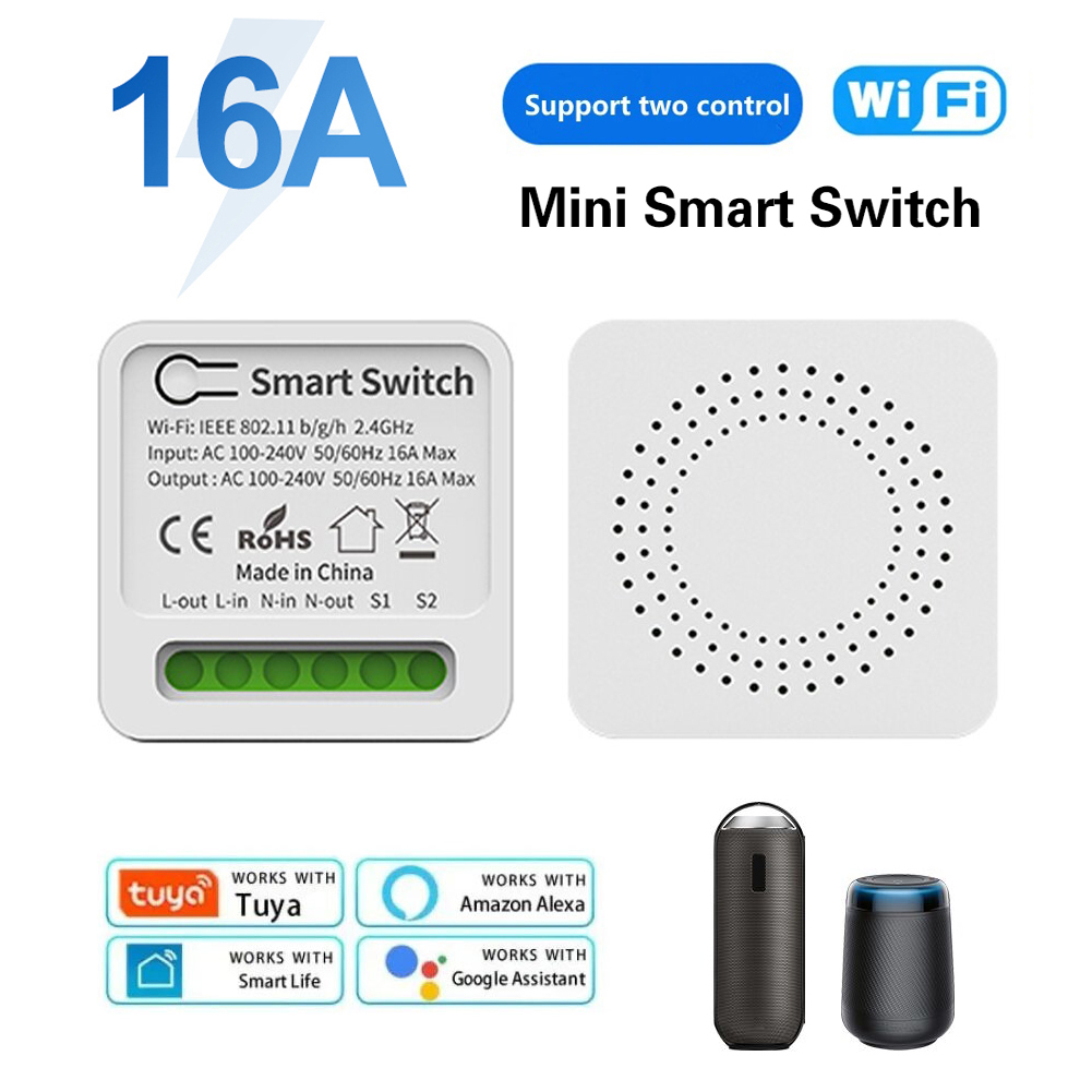 Wifi มินิสมาร์ทสวิทช์ 16A DIY สวิทช์ไฟ 2 Way ไร้สายควบคุมสมาร์ทบ้าน Tuya Smart Life Alexa Alice Google Home