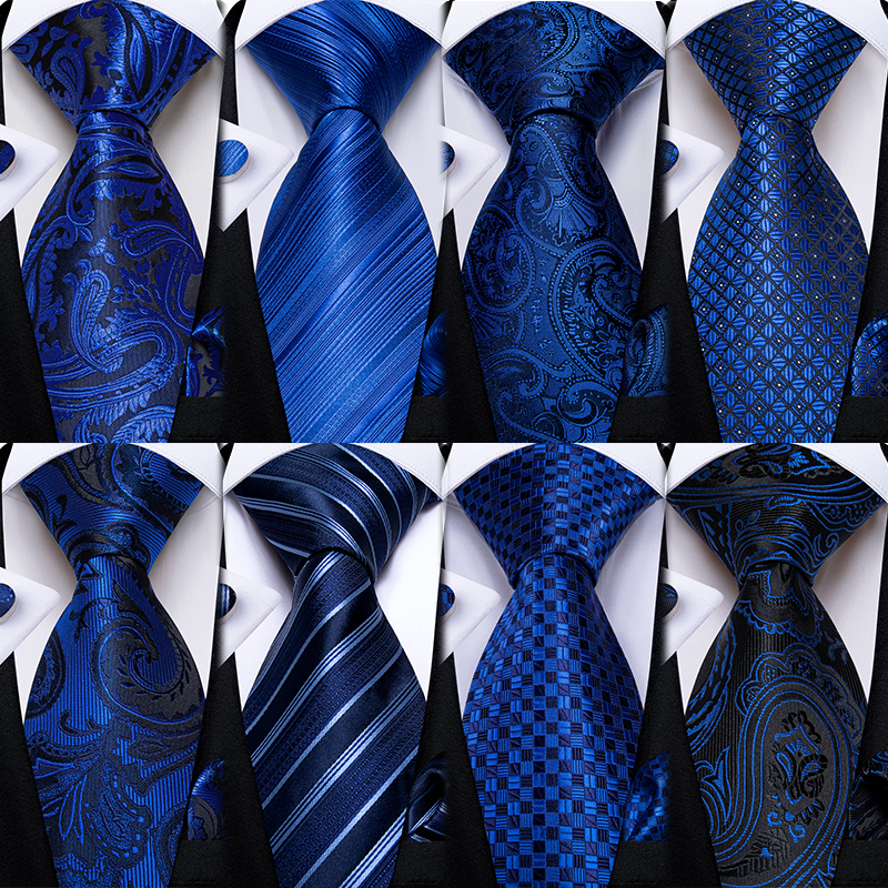 Conjunto de corbata a rayas de Cachemira azul real para hombre, con pañuelo, gemelos, accesorios para novio, graduación de boda, regalo perfecto para hombre