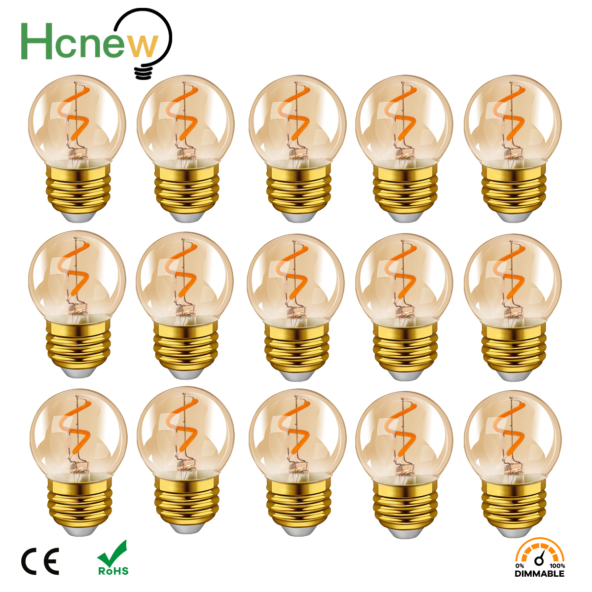 G40 Gold Led Spiral Filament Light Bulb 1W (Equivalent 10W)  Energy Saving Led Lamp Amber Glass E27 220V 2200K Dimmable Led Bulb