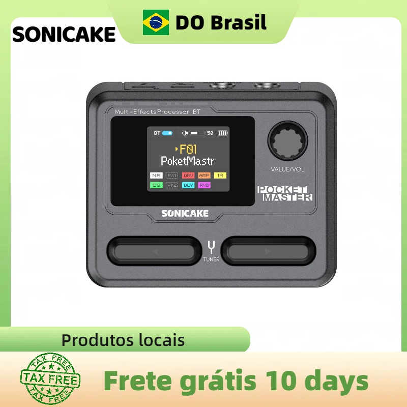 Sonicake bolso mestre brasil versão em inglês guitarra baixo amp 100 + multi-efeitos pedal controle app bateria embutida