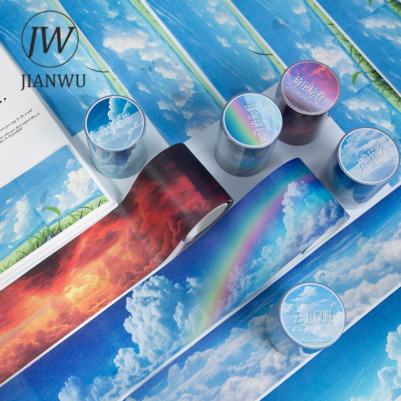 JIANWU 50mm*200cm Cloud Series Vintage Rainbow Cloud Landscape Material Collage Washi Tape Creative DIY Journal Stationery